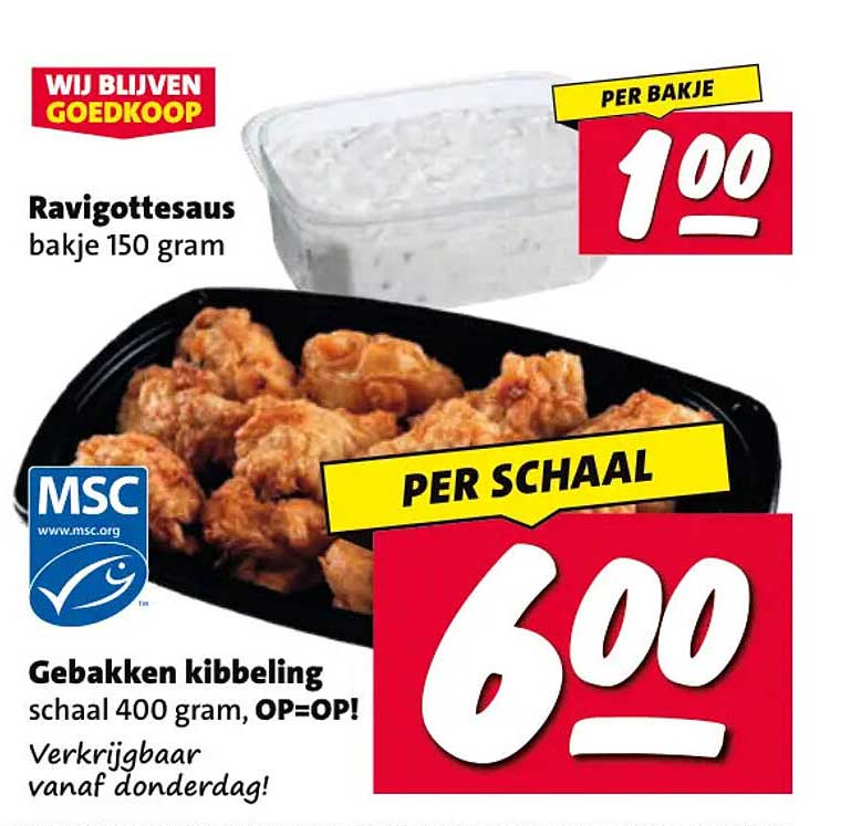 Gebakken kibbeling schaal 400 gram, OP=OP!