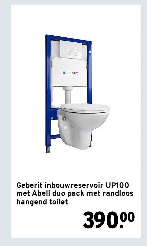 Geberit inbouwreservoir UP100 met Abell duo pack met randloos hangend toilet