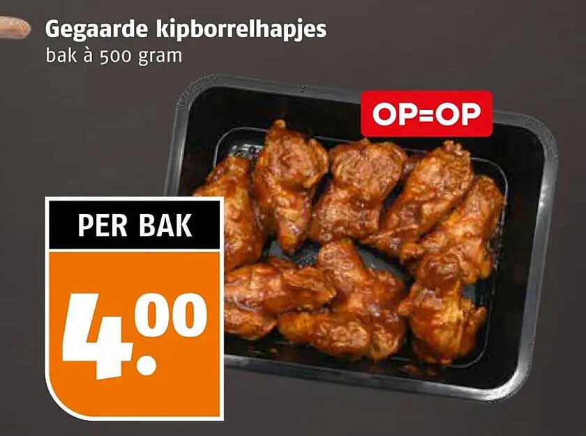Gegaarde kipborrelhapjes bak à 500 gram OP=OP