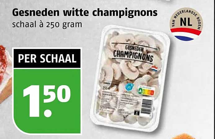 Gesneden witte champignons schaal à 250 gram