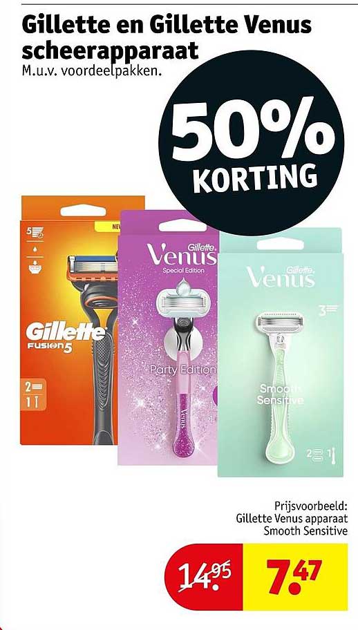 Gillette en Gillette Venus scheerapparaat 50% KORTING