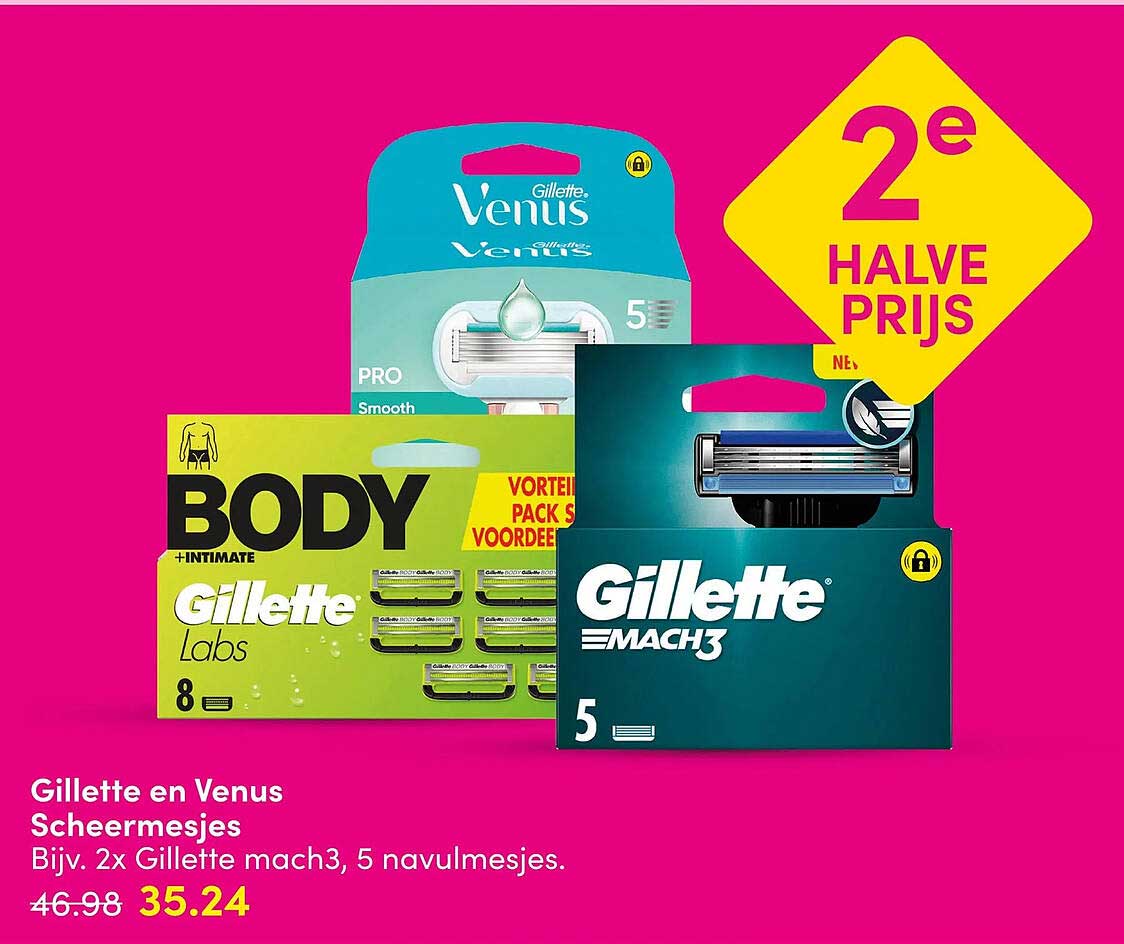 Gillette en Venus Scheermesjes 2e halve prijs