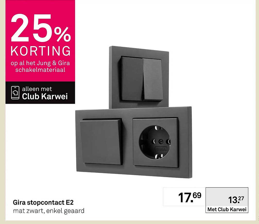 Gira stopcontact E2 mat zwart, enkel geaard