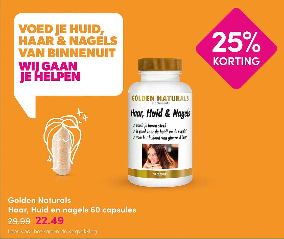 Golden Naturals Haar, Huid en nagels 60 capsules 25% korting