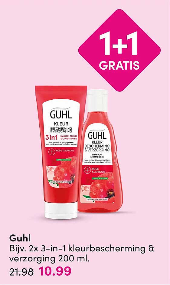 Guhl Bijv. 2x 3-in-1 kleurbescherming & verzorging 200 ml 1+1 GRATIS