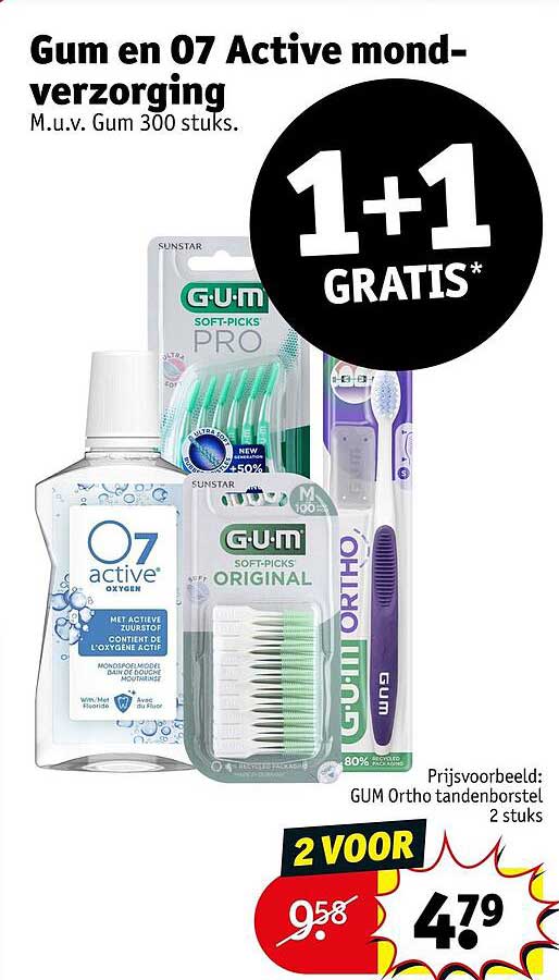 Gum en O7 Active mondverzorging 1+1 GRATIS*