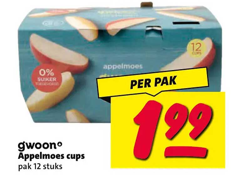 g'woon Appelmoes cups pak 12 stuks PER PAK