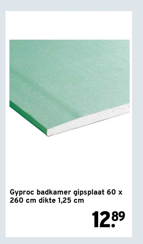 Gyproc badkamer gipsplaat 60 x 260 cm dikte 1,25 cm