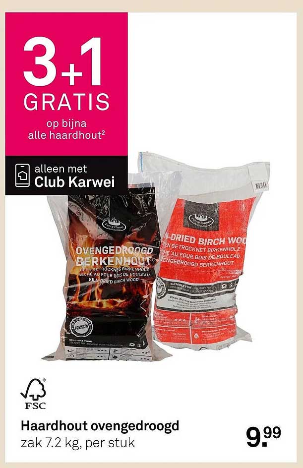 Haardhout ovengedroogd 3+1 GRATIS
