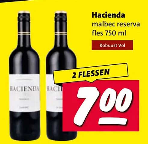 Hacienda malbec reserva fles 750 ml 2 FLESSEN