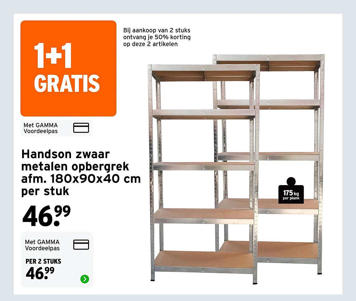 Handson zwaar metalen opbergrek afm. 180x90x40 cm per stuk 1+1 gratis