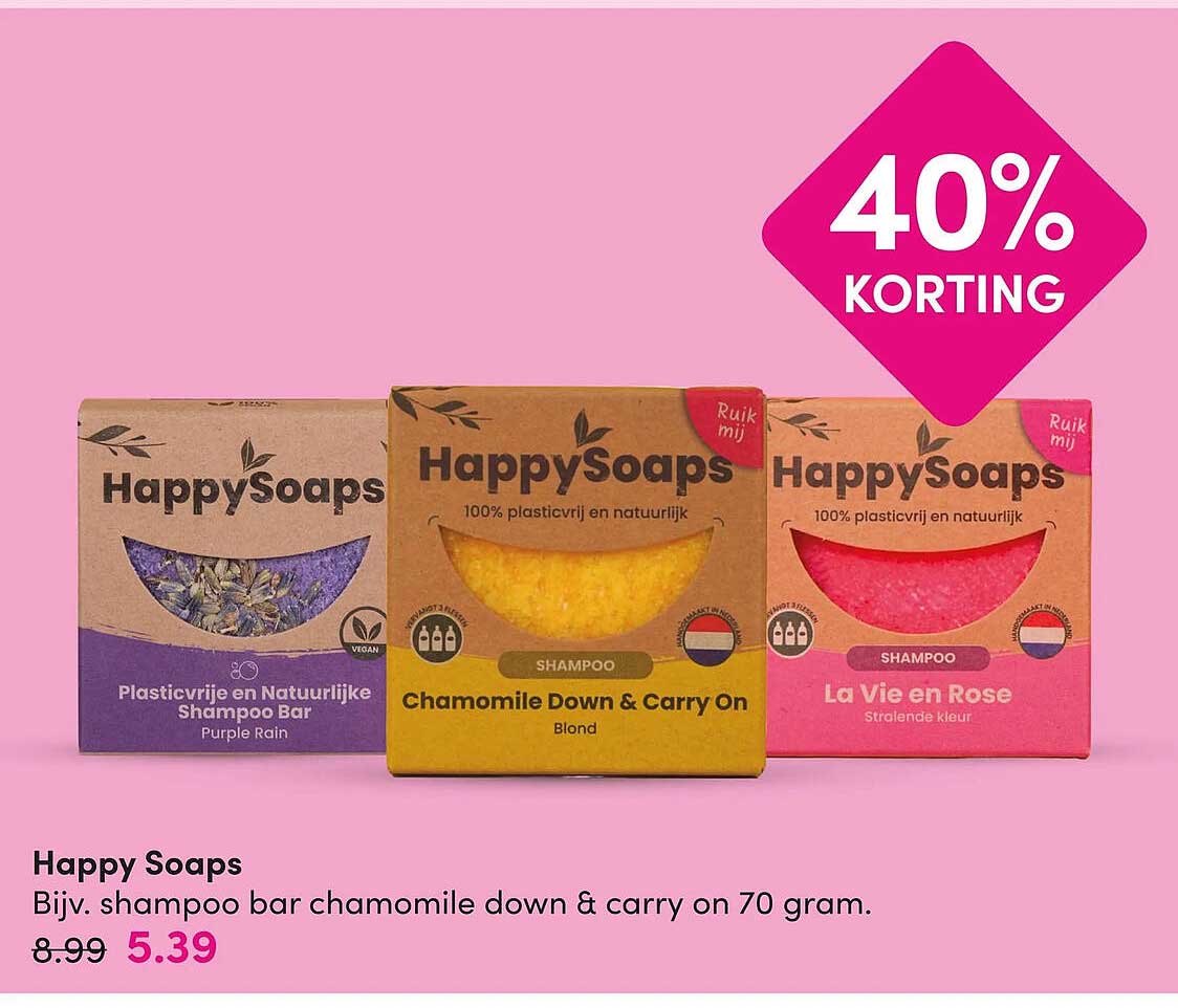 Happy Soaps Bijv. shampoo bar chamomile down & carry on 70 gram 40% korting