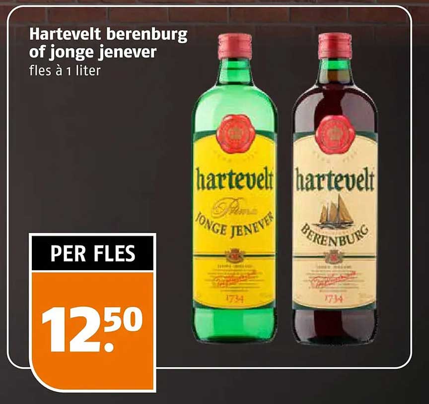 Hartevelt berenburg of jonge jenever fles à 1 liter
