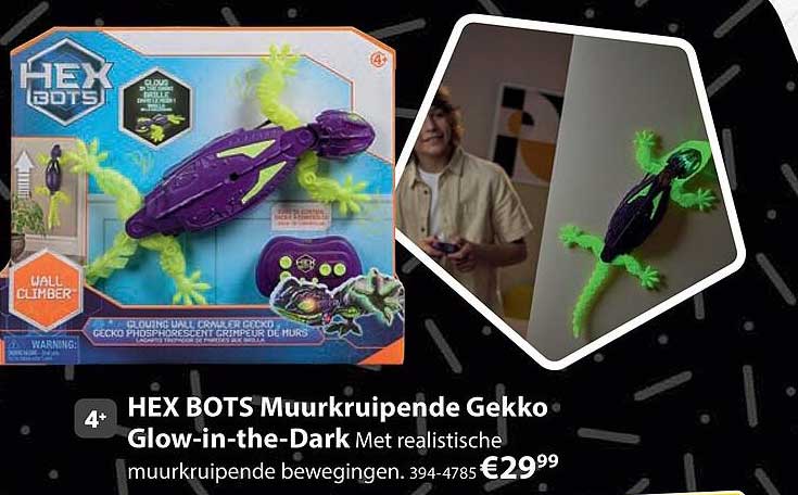 HEX BOTS Muurkruipende Gekko Glow-in-the-Dark Met realistische muurkruipende bewegingen