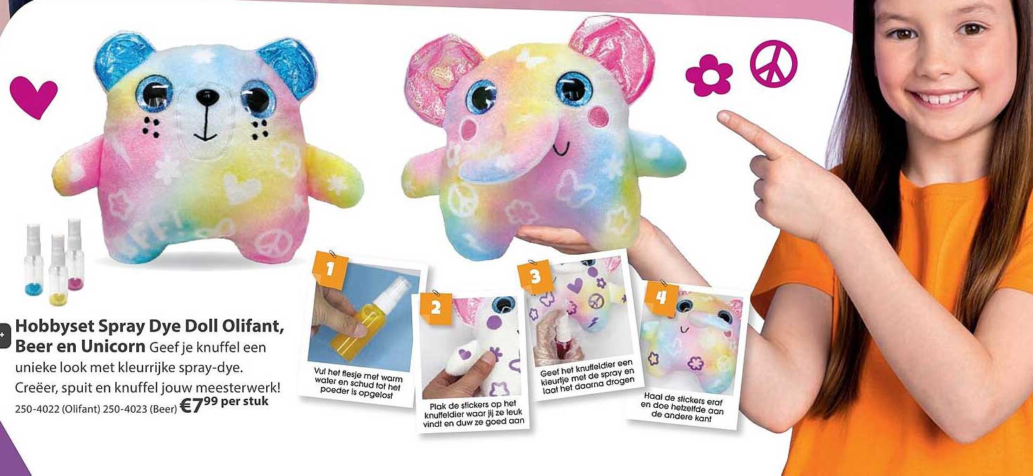 Hobbyset Spray Dye Doll Olifant, Beer en Unicorn