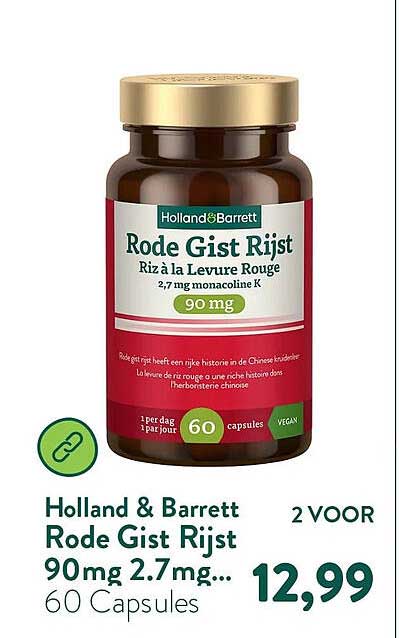 Holland & Barrett Rode Gist Rijst 90mg 2.7mg... 60 Capsules 2 VOOR