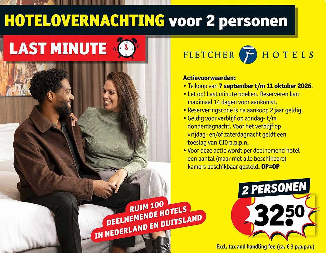 HOTELOVERNACHTING voor 2 personen LAST MINUTE