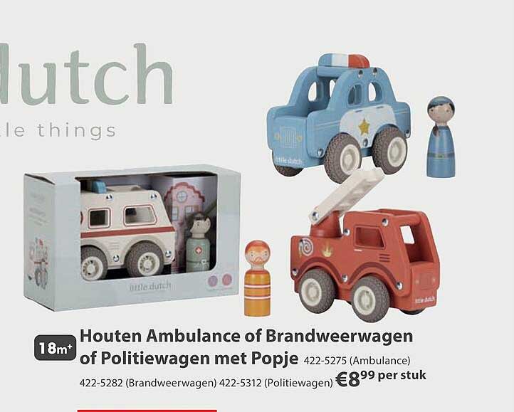 Houten Ambulance of Brandweerwagen of Politiewagen met Popje