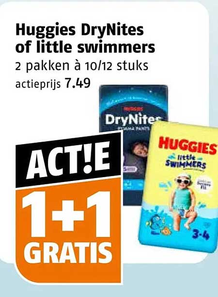 Huggies DryNites of little swimmers 2 pakken à 10/12 stuks 1+1 gratis