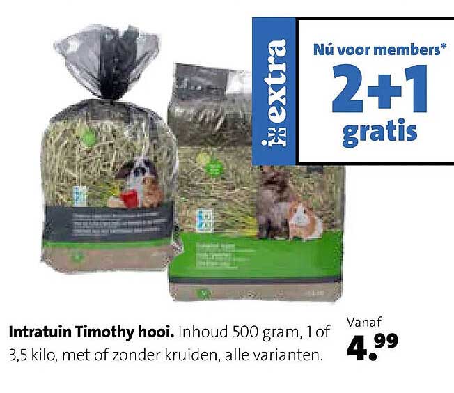 Intratuin Timothy hooi. Inhoud 500 gram, 1 of 3,5 kilo, met of zonder kruiden, alle varianten. 2+1 gratis