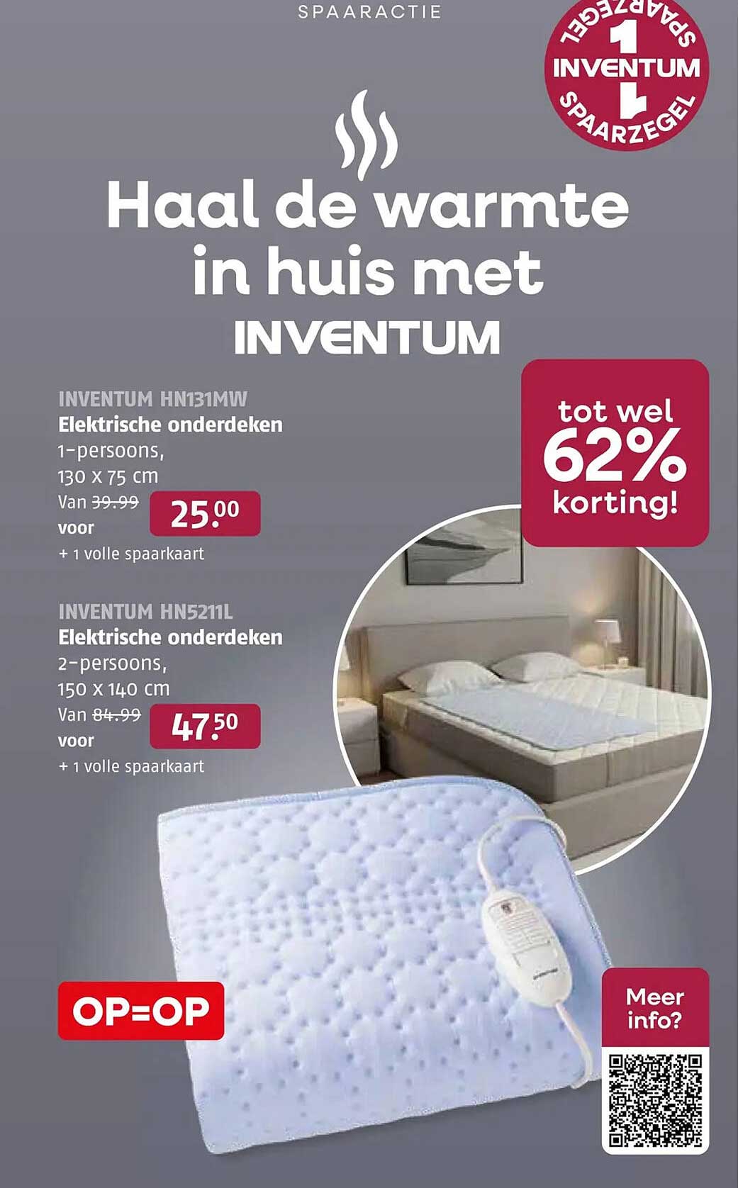 Inventum HN131MW Elektrische onderdeken 1-persoons, 130 x 75 cm