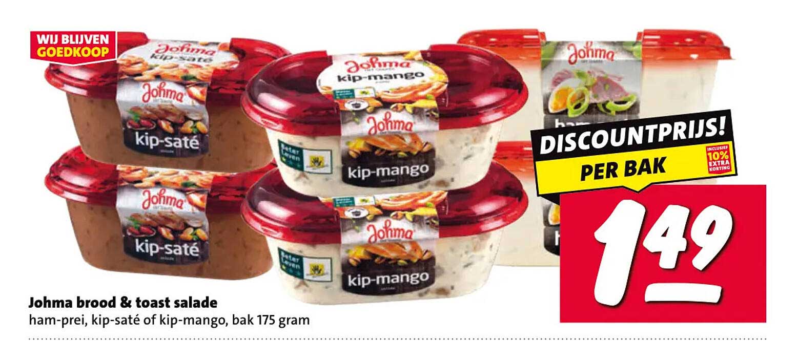 Johma brood & toast salade ham-prei, kip-saté of kip-mango, bak 175 gram