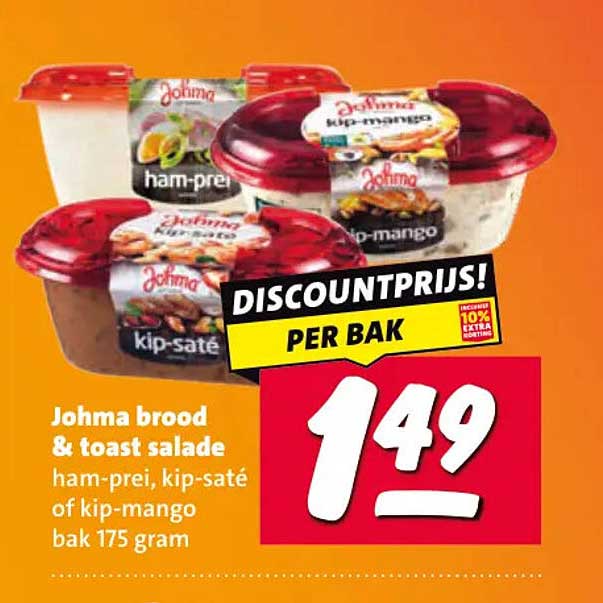 Johma brood & toast salade ham-prei, kip-saté of kip-mango bak 175 gram