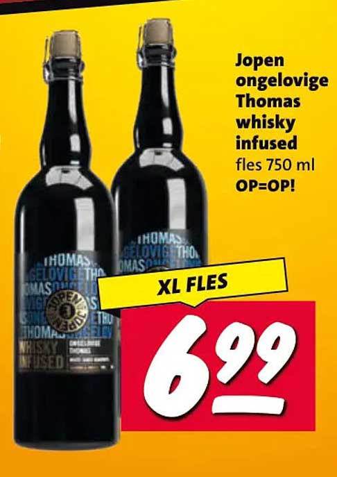 Jopen ongelovige Thomas whisky infused fles 750 ml OP=OP! XL FLES