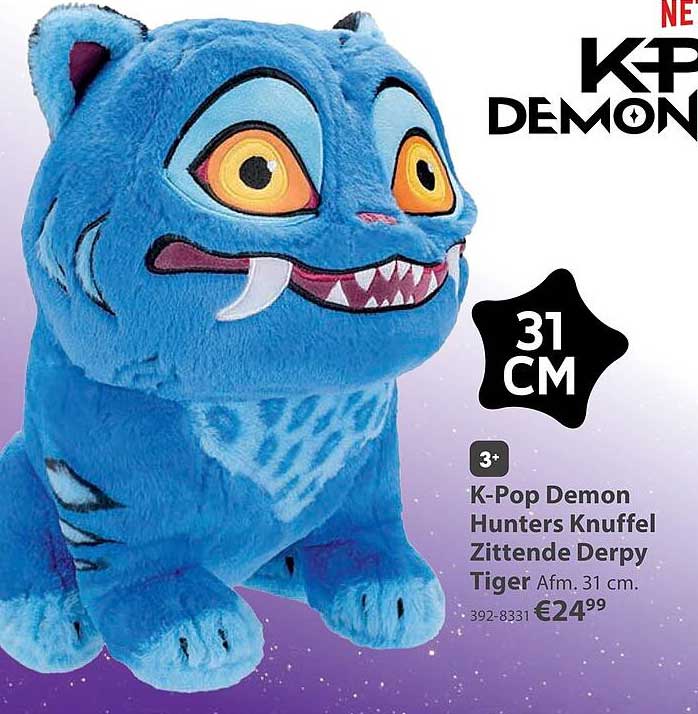 K-Pop Demon Hunters Knuffel Zittende Derpy Tiger Afm. 31 cm.