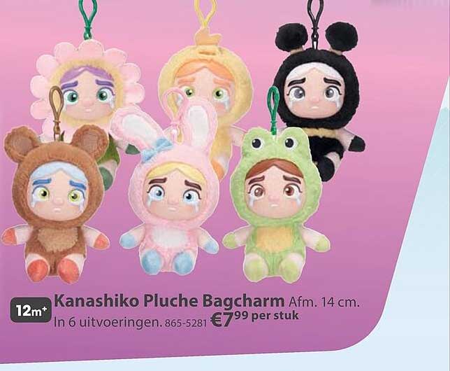 Kanashiko Pluche Bagcharm Afm. 14 cm. In 6 uitvoeringen. 865-5281