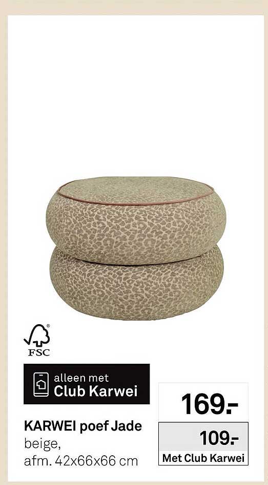 KARWEI poef lade beige, afm. 42x66x66 cm