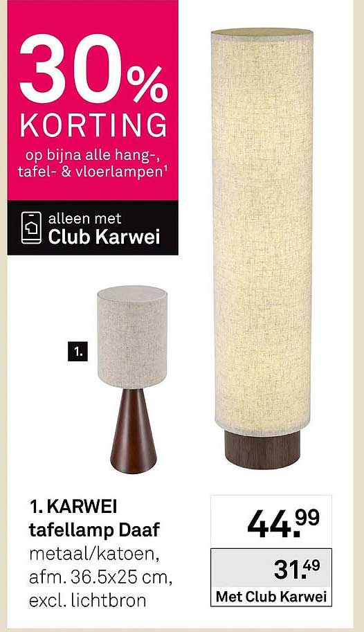 KARWEI tafellamp Daaf metaal/katoen, afm. 36.5x25 cm, excl. lichtbron