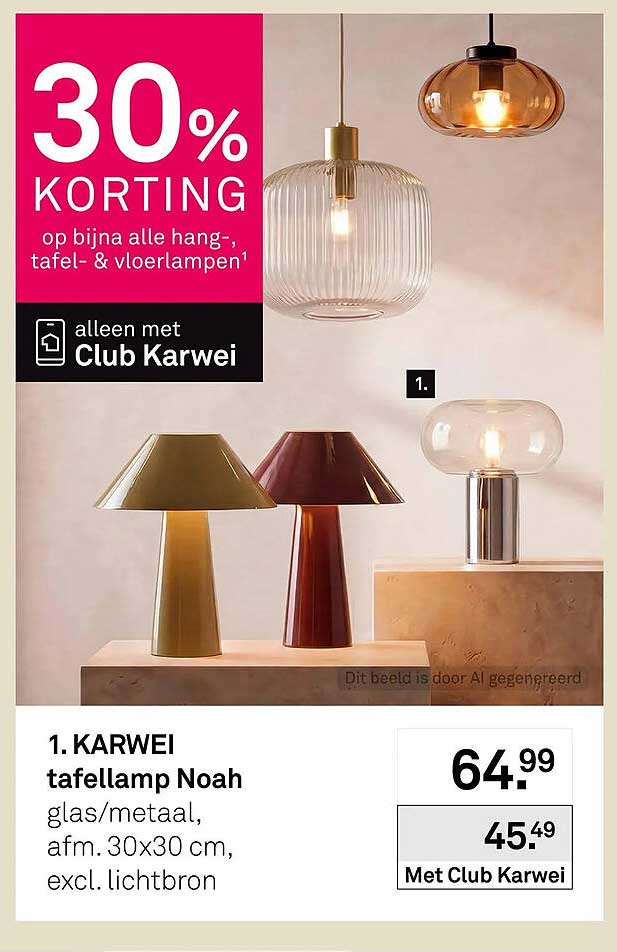 KARWEI tafellamp Noah glas/metaal, afm. 30x30 cm, excl. lichtbron