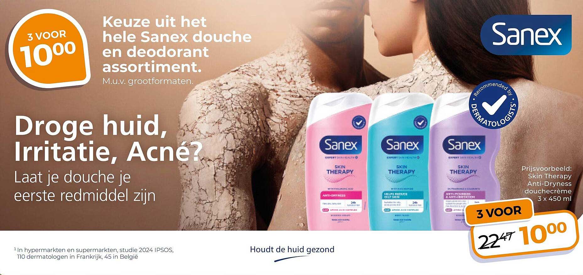 Keuze uit het hele Sanex douche en deodorant assortiment. M.u.v. grootformaten. 3 voor 10.00