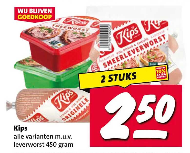 Kips alle varianten m.u.v. leverworst 450 gram 2 stuks