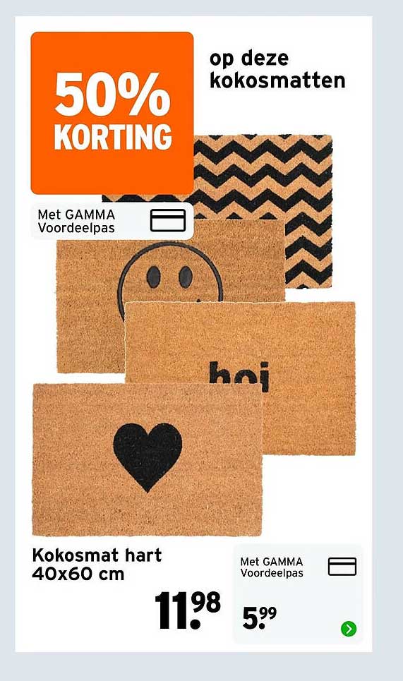 Kokosmat hart 40x60 cm 50% KORTING op deze kokosmatten met GAMMA Voordeelpas