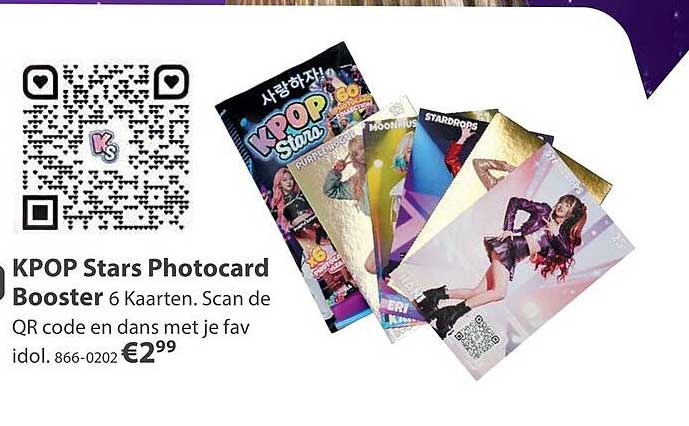 KPOP Stars Photocard Booster 6 Kaarten. Scan de QR code en dans met je fav idol.