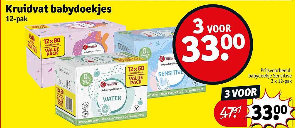 Kruidvat babydoekjes 12-pak 3 voor 33.00