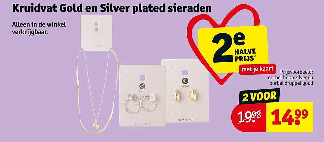 Kruidvat Gold en Silver plated sieraden 2e halve prijs met je kaart