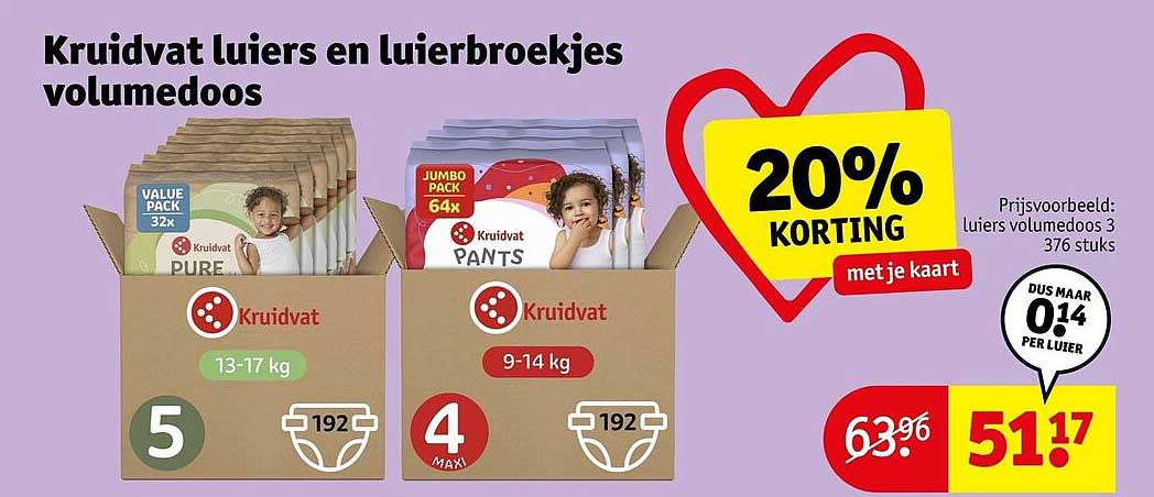 Kruidvat luiers en luierbroekjes volumedoos 20% korting met je kaart