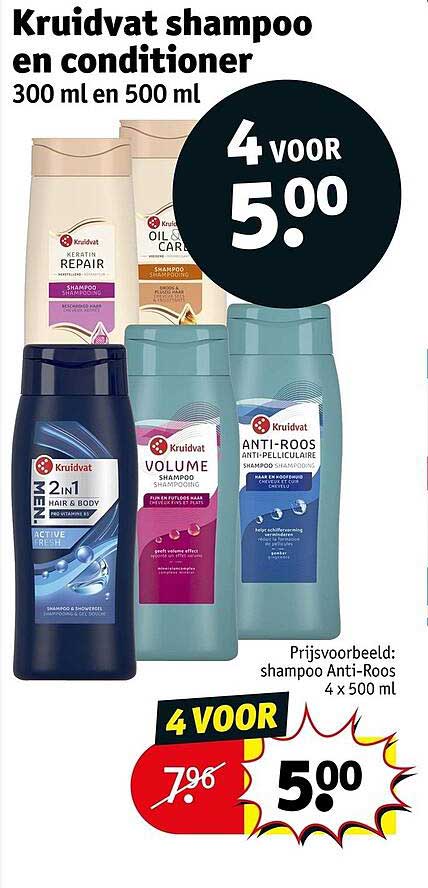 Kruidvat shampoo en conditioner 300 ml en 500 ml 4 VOOR 5.00