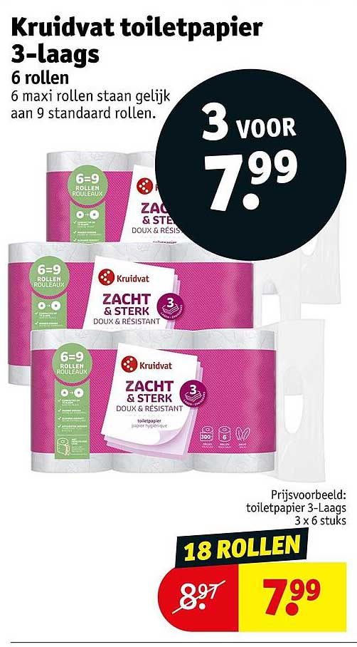 Kruidvat toiletpapier 3-laags 6 rollen
