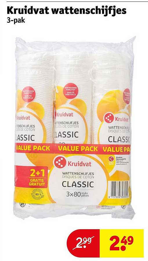 Kruidvat wattenschijfjes 3-pak 2+1 gratis