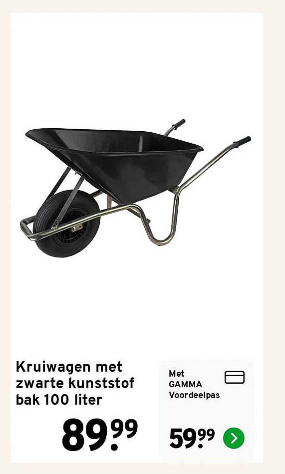 Kruiwagen met zwarte kunststof bak 100 liter
