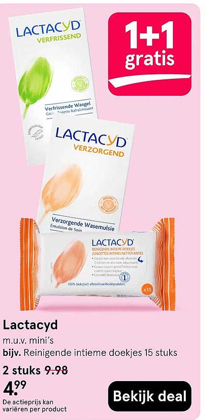 Lactacyd m.u.v. mini’s bijv. Reinigende intieme doekjes 15 stuks 1+1 gratis