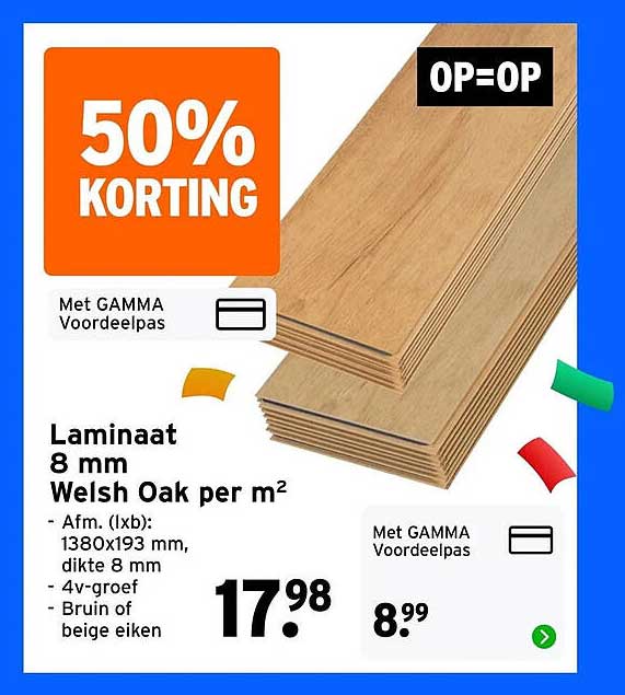 Laminaat 8 mm Welsh Oak per m² OP=OP
