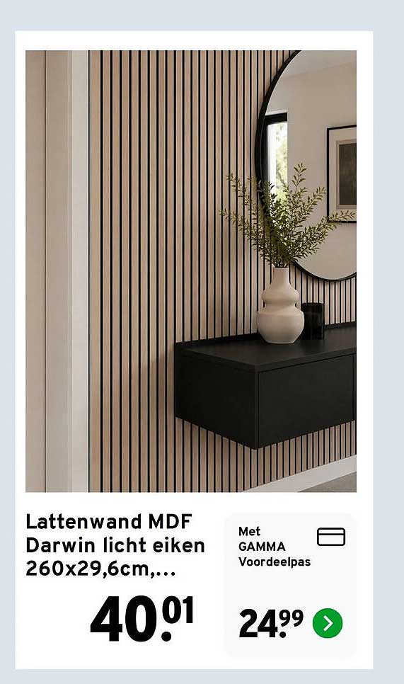 Lattenwand MDF Darwin licht eiken 260x29,6cm,...