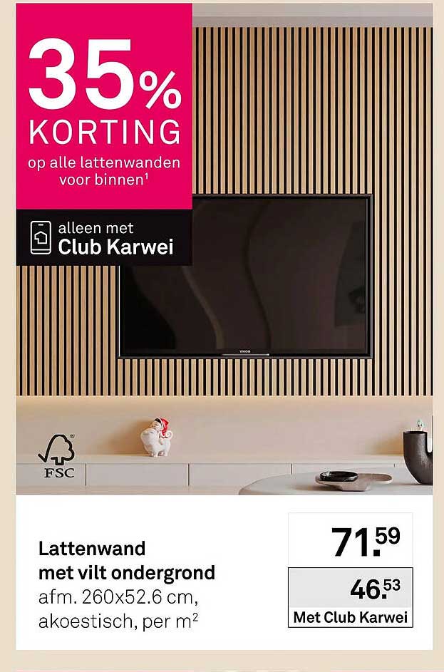 Lattenwand met vilt ondergrond 35% KORTING op alle lattenwanden voor binnen¹ alleen met Club Karwei