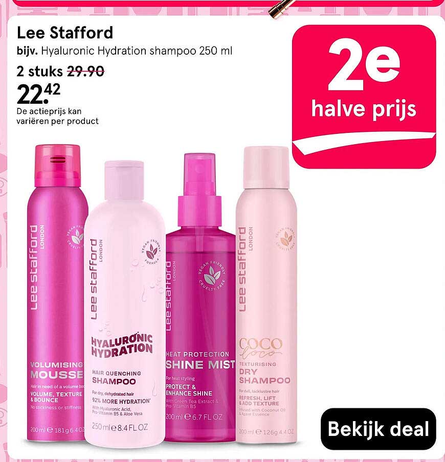 Lee Stafford bijv. Hyaluronic Hydration shampoo 250 ml 2e halve prijs