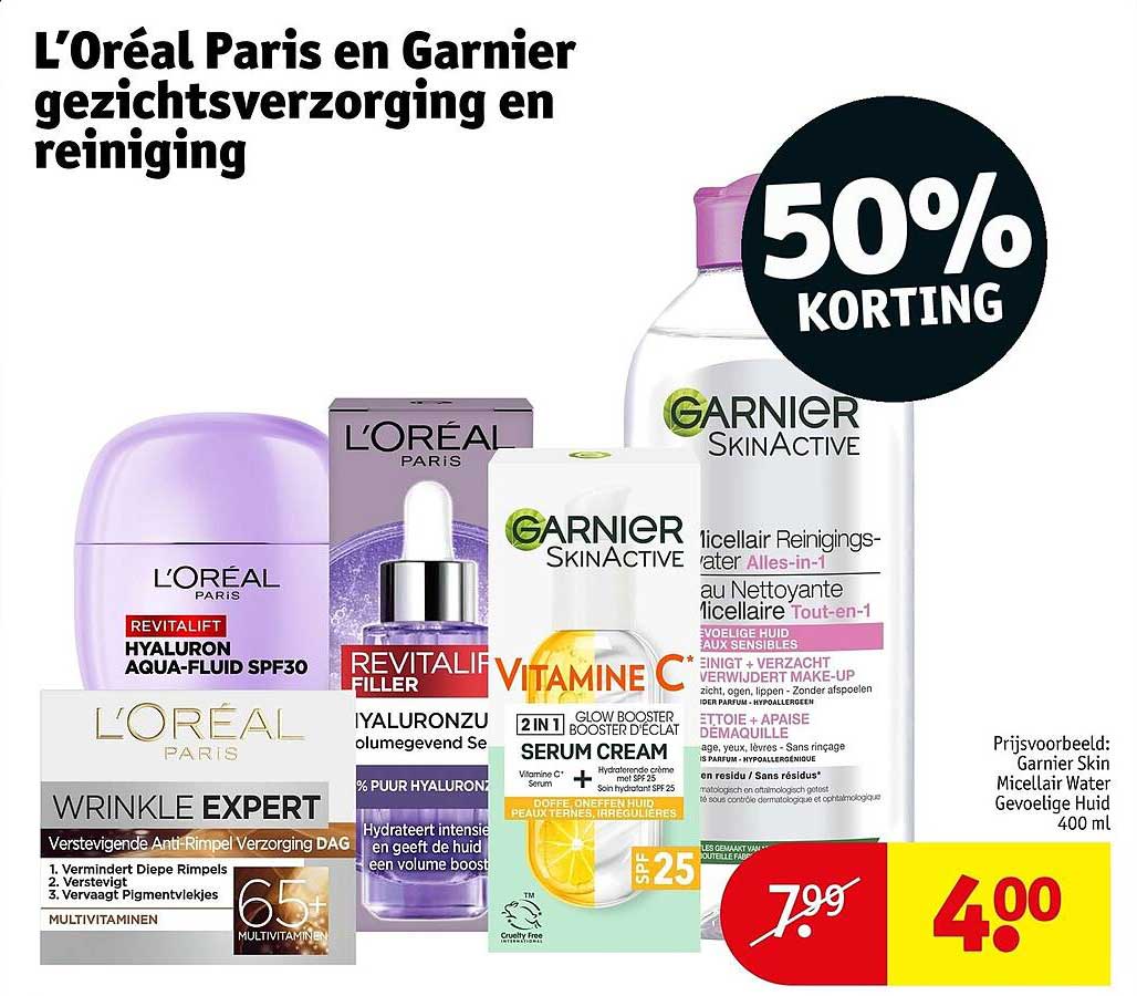 L’Oréal Paris en Garnier gezichtsverzorging en reiniging 50% korting